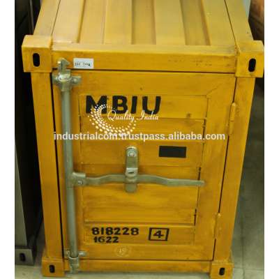 Metallic industrial container style cabinet furniture