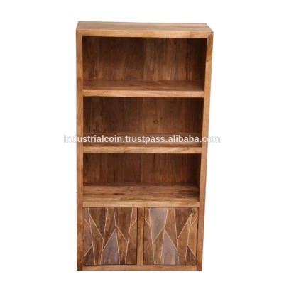 Wooden Three Shelves With Door Cabinet Book Display Rack