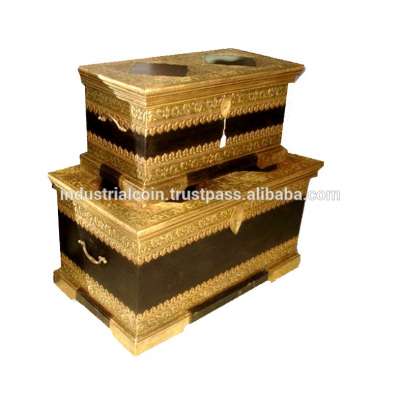 Brass craved design traditional style long storage trunk