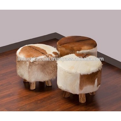 Cow leather decorative four legs ottoman furniture